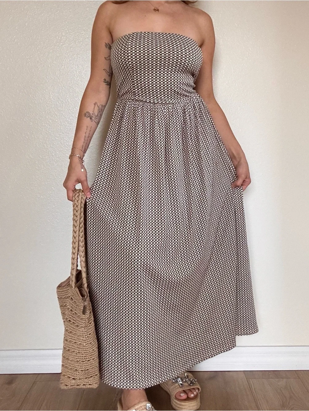 Dark green gingham midi Dress - Picture 5 of 7